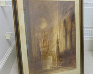 MCM framed etching of "The Rose Window" Rheims Cathedral by James Alphege Brewer