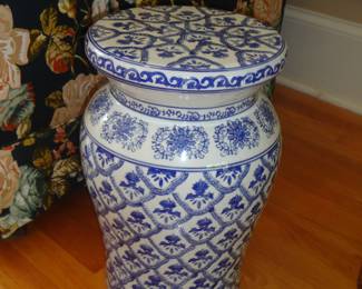 Blue Garden Lotus Ceramic Garden Stool
