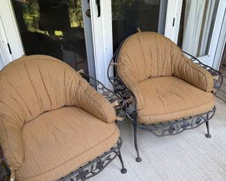 Pair iron scroll patio chairs
