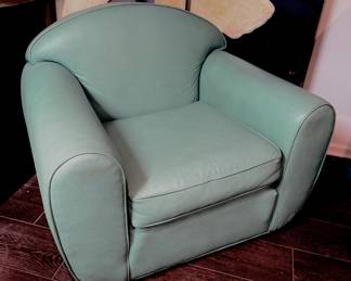Postmodern teal blue/ green faux leather lounge chair