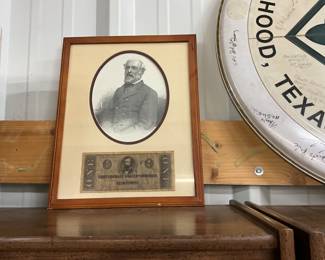 Framed Portrait of Robert E Lee & Confederate States of America Dollar Bill 
