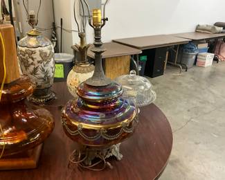 Vintage Iridescent Carnival Glass Table Lamp
