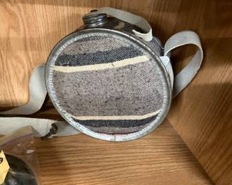 Galvanized Metal Wool/Felt Covered Canteen w/Belt