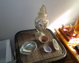 Rattan top table, shells