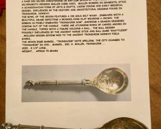 antique H. Moller christening baptism spoon 830 silver Norway