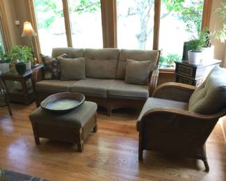 Wicker Couch 76" Long w/ Matching Arm Chair & Ottoman (