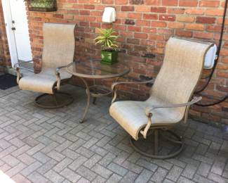 Patio Swivel/Rocking Arm Chairs w/ Glass Top End Table