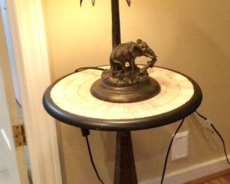 Metal Accent Elephant Base Table w/faux marble top