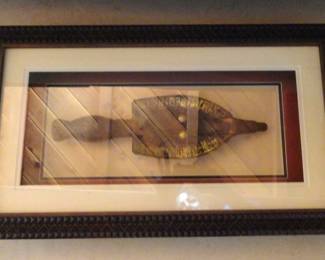Antique African Reliquary metal & wood sculpture
in carved wood shadow box 25” x 14” x 4”
