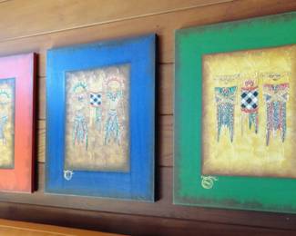 triptych Modern Balinese Art Impasto texture “Shadow Puppet” paintings