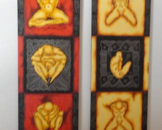 2 Paintings by JB Sunarannan ‘06 “Positions in Yoga” acrylic on canvas