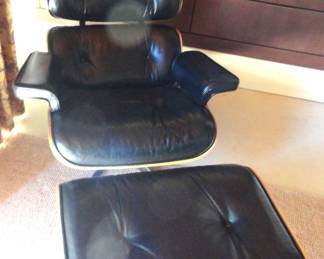 Eames style leather chair and ottoman