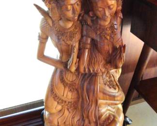 Balinese Crocodile Wood Sculpture “Rama & Sita” legendary lovers from HIndu epic Ramayana on stand,
approx. 33" tall
