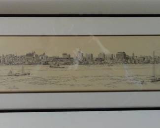 Don Thayer signed print “Portland, Maine Skyline” ink on paper 28”x9-1/2”