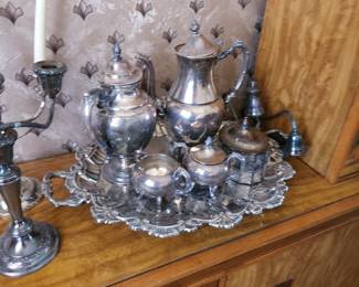 Silver tea, coffee, cream, and sugar set