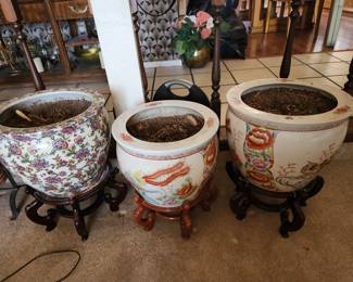 3 beautiful planting pots and stands