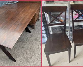 sawbuck table and 4 chiars