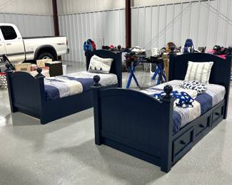 Pair of navy platform twin beds