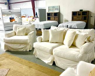 Slipcovered loveseat and chair