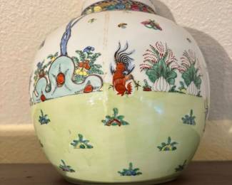 painted class vase with lid. Have 2 of these that match. 