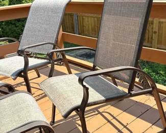 Sling outdoor dining chairs with ottomans