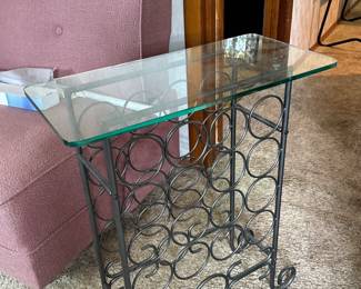 iron wine rack table with glass top 
