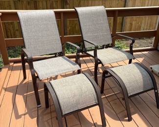 Sling outdoor dining chairs with ottomans