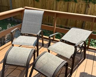 Sling outdoor dining chairs with ottomans