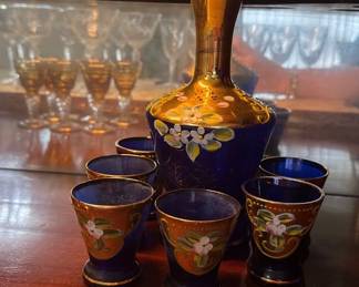   Japanese Style Cobalt Decanter with matching glasses 
