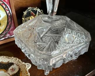 heavy cut covered crystal candy dish 