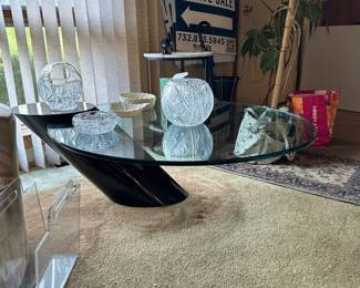 Karl Springer Style Modern Cantilevered Glass Cocktail Table 