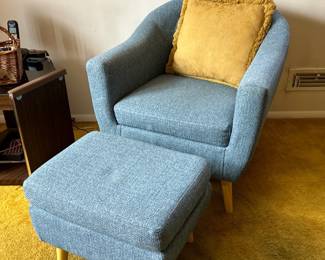 blue fabric club chair with ottoman 