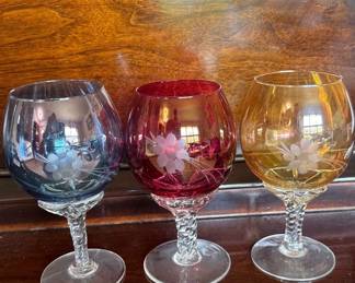 colored glass cut crystal wine glasses 