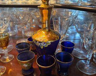 Japanese Style Cobalt Decanter with matching glasses 