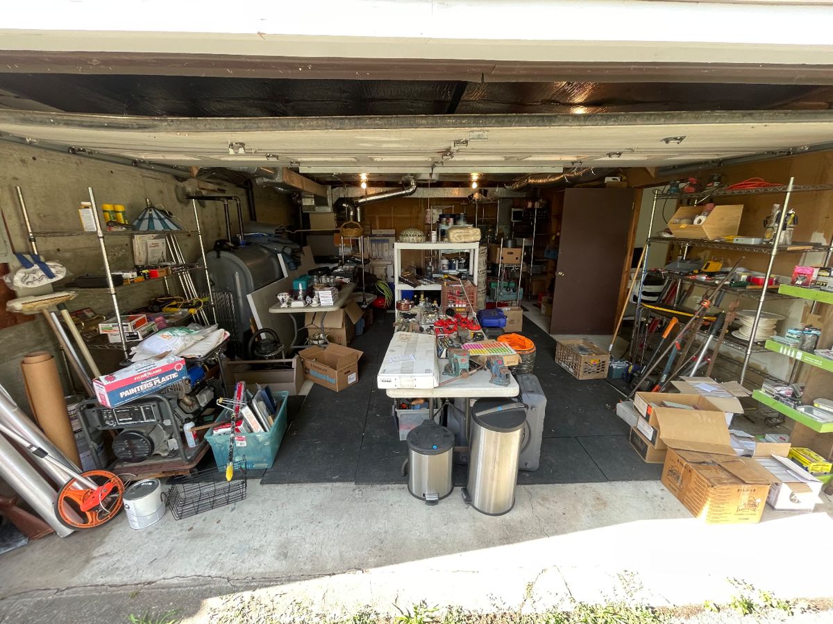 Lots of tools. Knitting yarn, books, garden tools, construction materials, lighting, plumbing, lots of power tools Hand tools.Sunday 50% off most items.