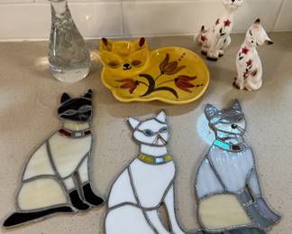 Cat stained glass crystal salt and pepper shakers