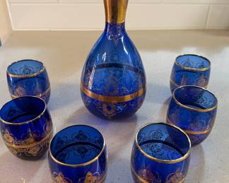 cobalt venetian bohemian Murano decanter glass set 