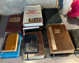 Many Bibles, some leather-bound