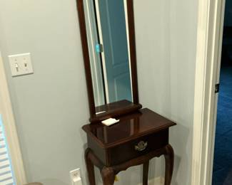 Small mahogany table w tall mirror