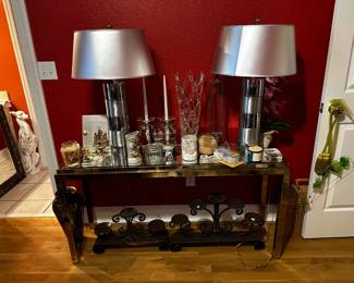 Lamps, sofa table, candle holders