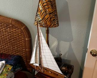 Sailboat, lamp, side table