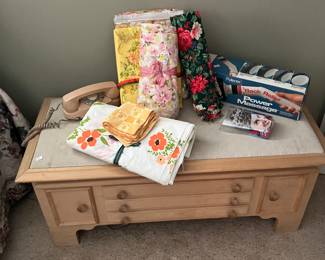 Vintage hope chest, vintage linens