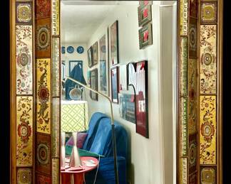 Hand-Painted Wood Italian Florentine Mirror With Ornate Gilded Frame