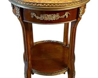 Antique French Neoclassical Style Inlaid Mahogany and Brass Accent Table