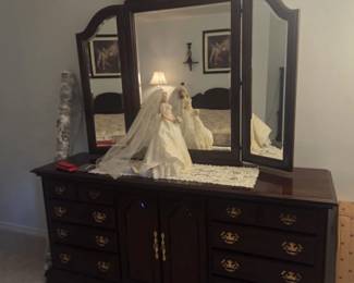 cherry wood dresser with mirror