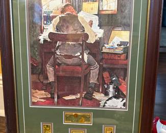 Norman Rockwell “Beating The Deadline” with commemorative stamps