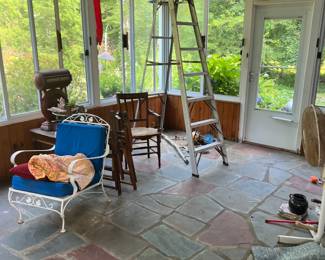 ladder, kites, gardening items