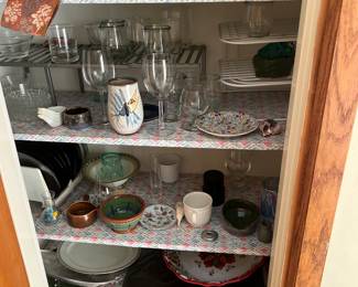lots of glasses, mugs, dishes, china, serving ware