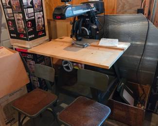Vintage Industrial chair/stool (2-6 left!), Craftsman radial arm saw (1990 + rarely used)