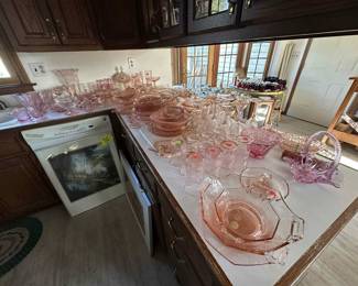 Pink glasses and dishware (2 framed art pieces shown below)